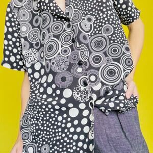 Vintage 70’s Womens Mimoa Black and White Polka Dot Blouse Large